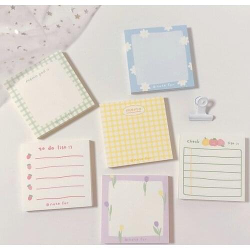 100 Sheets Tulip Note Paper Plaid Message Memo Pad Kawaii Stationery Notepad Office Leave Message Office Supplies