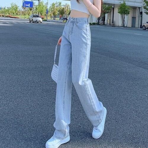 Loose Blue Wide Leg Jeans Femme Taille Haute Streetwear Cute Plus Size Korean Jeans Woman 2021 Cowboy Woman Denim Trousers