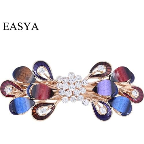 EASYA Women Girls Large Multicolor Enamel Hairpin Barrettes Fashion Rhinestone Crystal Hair Clips Ornaments Jewelry
