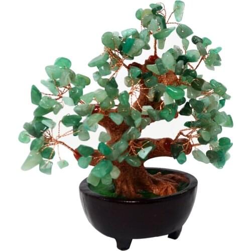 Eng Shui Natural Green Quartz Crystal Money Tree Bonsai Style Decoration for Wealth and Luck HN130