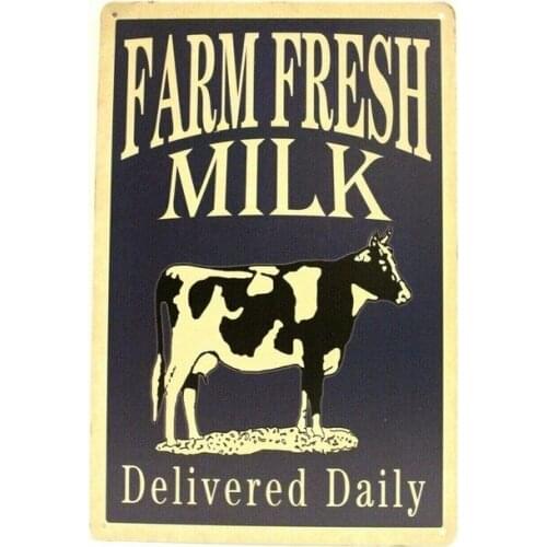 Farm fresh milk delivered every day, metal tin wall brand decorative painting, farm retro style