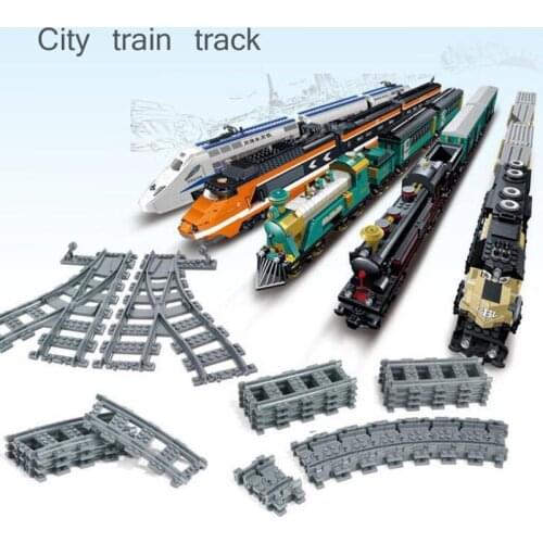 City Train Tracks Model Sets Straight Curve Track Assembled Building Blocks DIY Construction Toys Childrens Gift