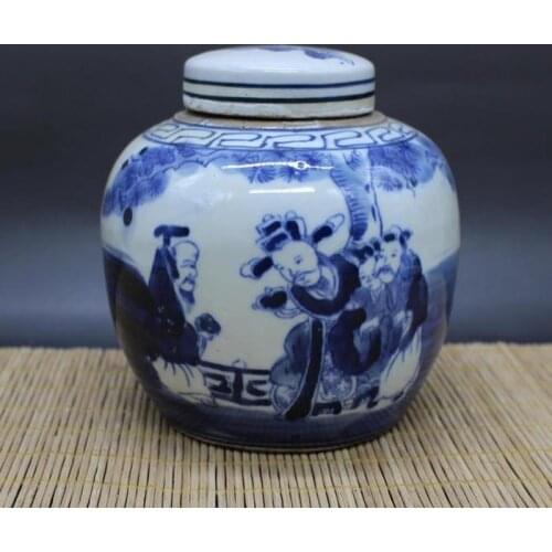 Exquisite Chinese Classical Blue and White Porcelain Antique Pot Jar - "fu lu shou" Chinese Traditional lucky Fairy