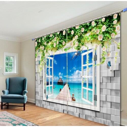 Beautiful seaside scenery 3D Photo Printing Blackout Window Curtains For Living room Bedding room Hotel/Office Drapes Cortinas