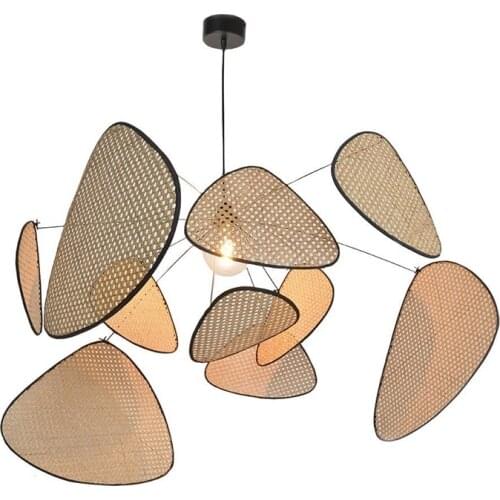 Simplicity Chandelier Southeast Asia Living Room Lighting Dining Room Chandelier Creative Leaf Grid Rural Hand Made Rattan Lamp