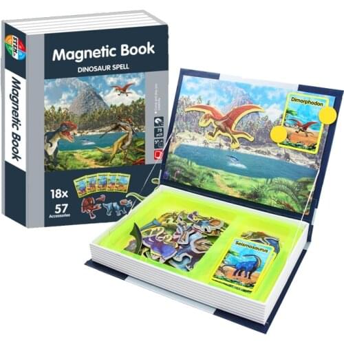 DIY Magnetic Book Puzzle Dinosaur Cognition Learning Toys Magnetic Jigsaw Brain Training Game for Kids Boys Gift