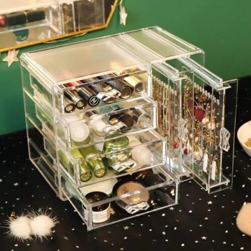 Multifunctional Transparent Necklace Earrings Cosmetics Jewelry Box Dressing Table Storage Drawer Plastic jewelry organizer
