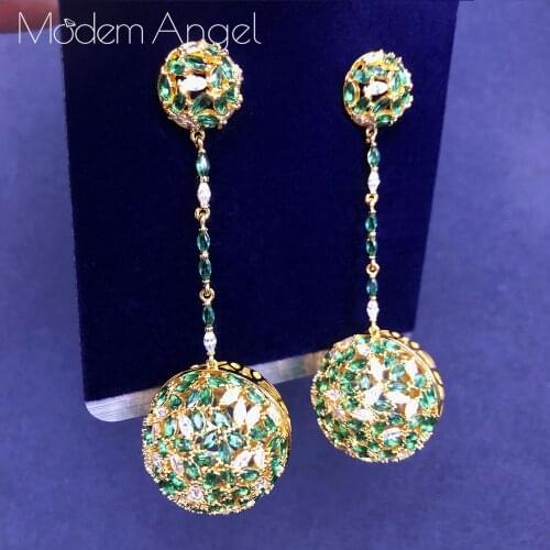 ModemAngel 75mm Big Ball Belicate Luxury Brand Cubic Zircons Copper Long Earrings Women Bridal Wedding Dress Accessories