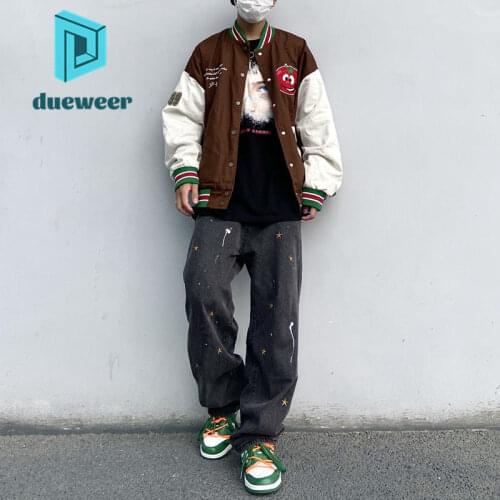 DUEWEER Mens Baggy High Waisted Jeans Trousers Streetwear Men Punk Hip Hop Casual Pants Distressed Black Stars Jeans Denim Pants