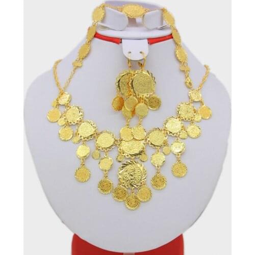 Arab Coin Set Jewelry Women Gold Color Necklace/Earrig/Bracelet Muslim India/African/Dubai/Ethiopia/Nigeria/Arabic/Oman Items
