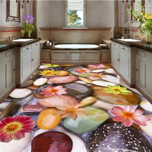 BEIBEHANG Customized non-woven wallpaper 3d cobbled lotus floor tiles to draw the living room thicker background painting