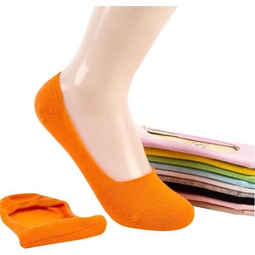 5 Pairs Women Cotton Boat Socks Spring Summer Candy Color Cute Lady Sock Meias Shallow Mouth Female Sock Silicone Non-slip Socks