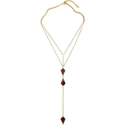 Bulk Price Gold Color 2016 New Design Long Pendant Antique Jewelry Necklace Hot Sale Brown Geometric Collar Necklace Charm