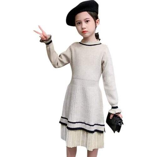 Girls Sweater Dress Solid Color Dresses For Girl Spring Autumn Knitted Dress Child Teenage Girls Clothing 6 8 10 12 14