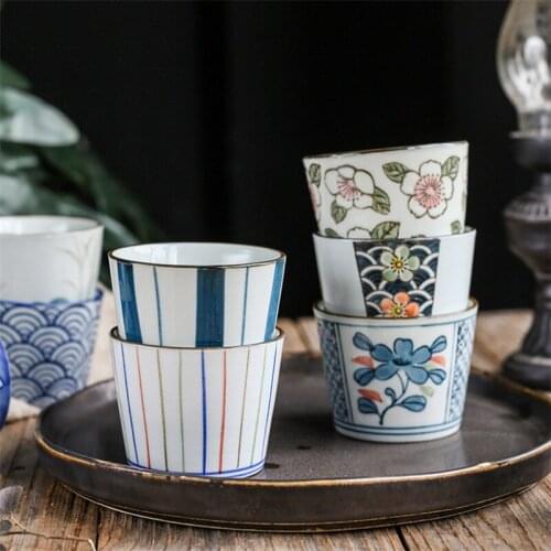 Japanese-style Hand-painted Ceramic Tableware Under Glaze Color Straight Mouth Tea Cup Household Wine Water Cup Office Drinkware