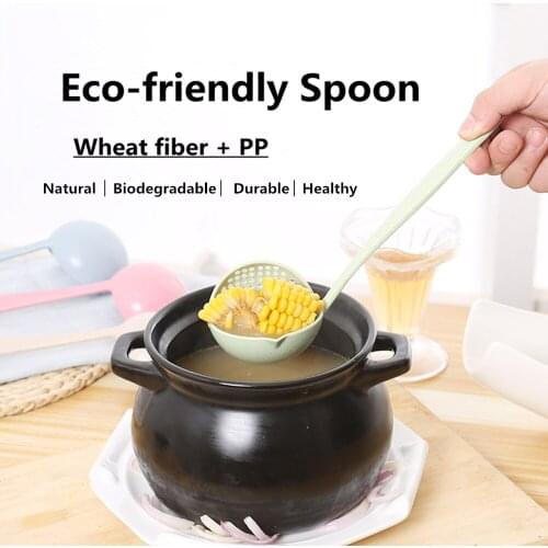 [Wheat+PP] Kitchen Tablespoon Doal-use Colander Soup Spoon Cooking Strainer Tool