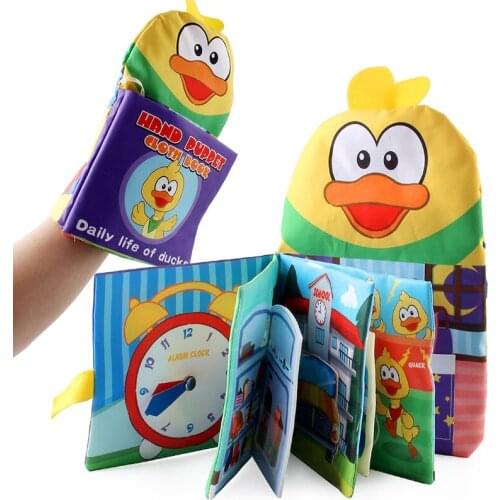 Baby Can't Tear Teaching Puzzle Cloth Book Little Yellow Duck Hand Puppet 3D Animal Tail Toys for 0-3 Years Kids Early Education