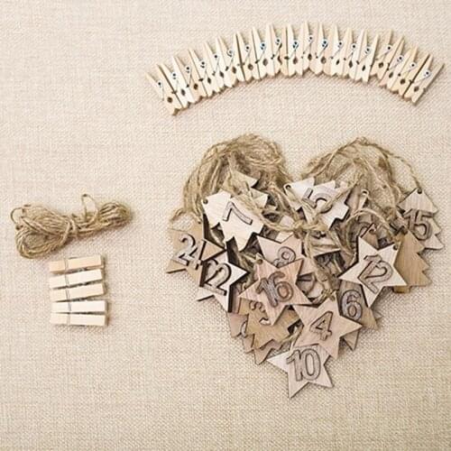 Christmas Calendar Pendant Wood Decoration Xmas Advent Calendar Hanging Card XmasTree Decorations Supplies 24pcs/set