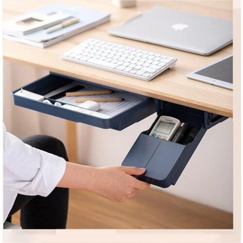 Self-Adhesive Under Desk Drawer Hidden Storage Box Self Stick Kitchen Knife Fork Storage Tray Office Pen Holder Home Storage