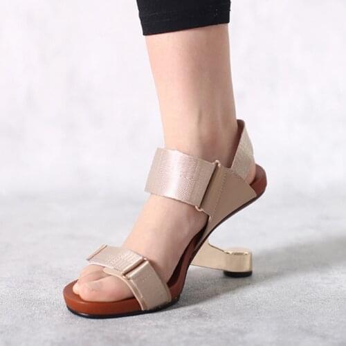 Round toe velcro pure color open toe 8cm super high strange style heels elegant concise comfortable women sandals HL329 MUYISEXI