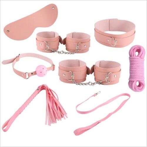 Sexy Leather BDSM Kits Plush Sex Bondage Set Handcuffs Sex Games Whip Gag Sex Toys For Couples Exotic Accessories S0899