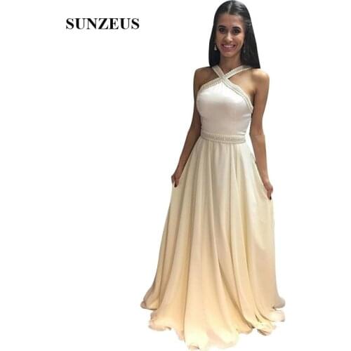 Pearls Beaded Chiffon Prom Dresses A-line Straps Long Party Gowns For Women Gala Jurken