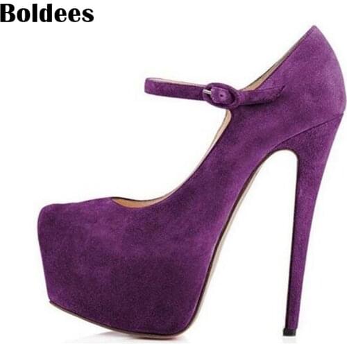 Fashion Women Party Platform Pumps Round Toe Thin High Heels Pumps Stylish Black Nude Purple Shoes Woman Big Size 45