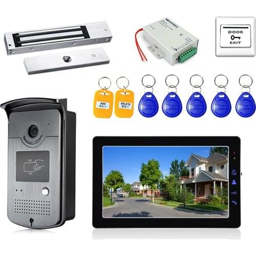9 inch Screen Video Door Phone Doorbell Intercom System with Electric Lock+ Power Supply+ Door Exit+ ID Keyfobs for Home Villa