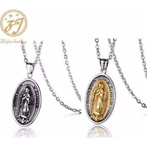 Zhijia Vintage Pendant god mother Maria Necklace Stainless Steel Men/Women virgin mary Chain Jewelry collares mujer