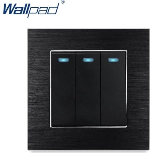 Wallpad 3 Gang 1 Way 2 Way Wall Light Switch LED Indicator Satin Metal Panel Rocker Switches Interrupteur