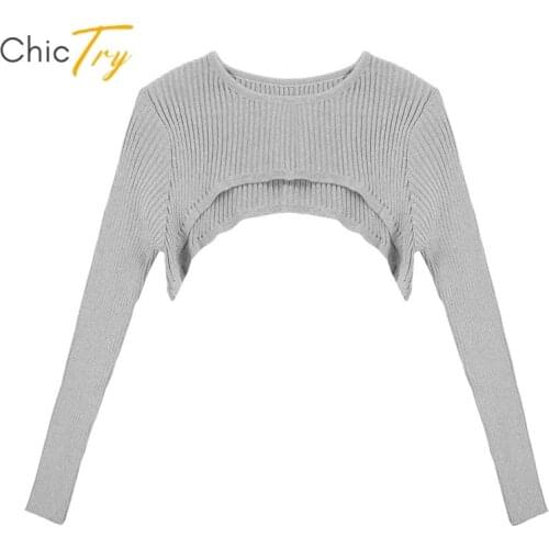 Women Sexy Hollow Out Solid Ribbed Sweater Crop Top Spring Autumn O Neck Long Sleeve Cropped Pullover Shrug Tops Grey Tee Shirt