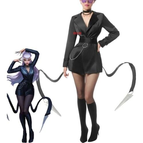 Baddest KDA Evelynn Cosplay Costume LOL KDA Cosplay Game Baddest Evelynn Costume Sexy Suit Women Halloween Glasses shoes and wig