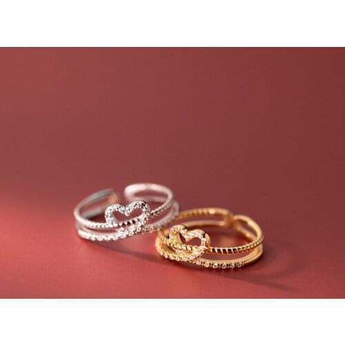 925 Sterling Silver Korean Temperament Diamond Hollow Out Rings For Women Heart Double-layer Cross Rings Lady Fashion Jewelry