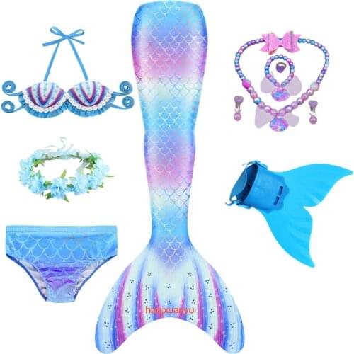 2021 Girls Swimmable Mermaid Tail Princess Dress for Birthday Gift Kids Holiday Mermaid Costume Cosplay Swimsuit with Monofin