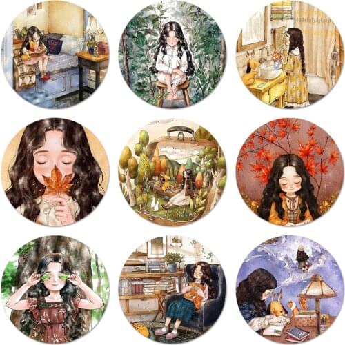 58mm Art Paniting diary dog forest girl Icons Pins Badge Decoration Brooches Metal Badges For Backpack Decoration