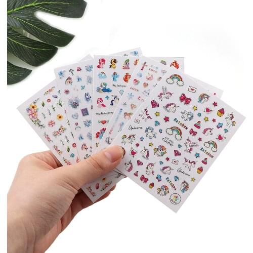 1Pc Ultra-thin 3D Colorful Animal Rainbow Flower Nail Sticker Stereoscopic Self-Adhesive Nail Sticker Decoration