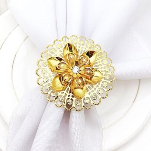 10pcs/lot New flower napkin ring metal hollow napkin buckle suitable for wedding holiday party table decoration supplies