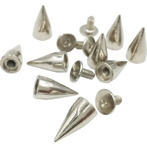 100sets 14mm Silver Cone Spots Metal Studs Leathercraft Rivets Bullet Spikes Punk Spike For Clothes Bags Belt Pet Collars