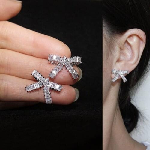 11.11 fashion cubic zircon knot stud earrings for girls wedding party jewelery accessories korean style stud earings bijoux gift