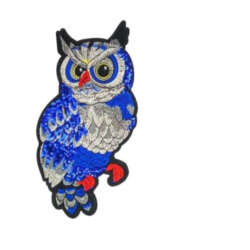 2Pcs/lot 28*14cm High-end sequins blue owl embroidered cloth patch paste film clothing accessories diy design A728