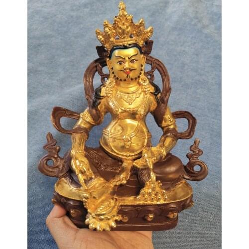 21CM Buddhism Home shop gold gilding GOOD LUCK money God of wealth Yellow Jambhala fortune god Buddha statue brass statue
