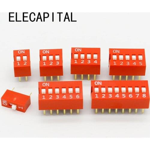 35PCS/LOT Dip Switch Kit In Box 1 2 3 4 5 6 8 Way 2.54mm Toggle Switch Red Snap Switches Each 5PCS Combination Set