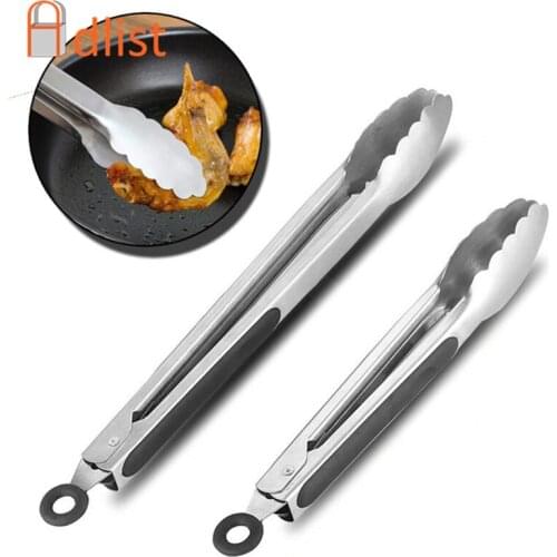 9/12'' Grill BBQ Tong Silicone Cover Handle Kitchen Tongs Locked Barbecue Accessories Salad Clip Clamp Stainless Steel Food Tong