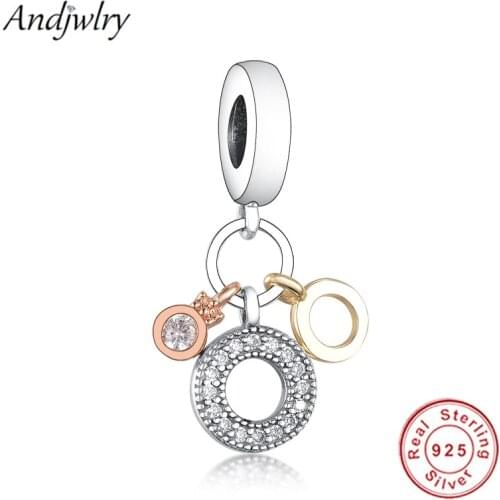 925 Sterling Silver Fit Original Charm Bracelet Triple Monogram O Dangle Charm Silver Berloque