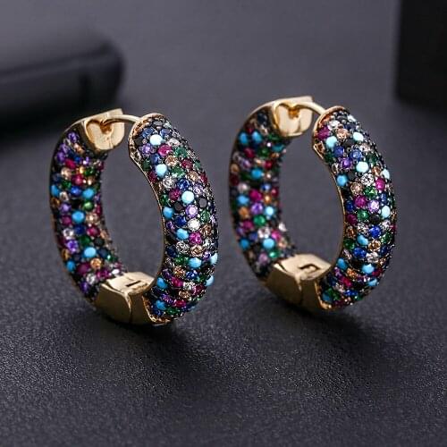 Accking Luxury Cubic Zircon mix Round shape Big Hoop Earrings for Women Wedding Crystal CZ Party Jewelry Engagement Earring