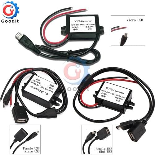 DC-DC 10V to 60V 12V 24V 3A 15W Car Power Converter Micro Mini USB Step Down Voltage Power Supply Dual Output Adapter Protection