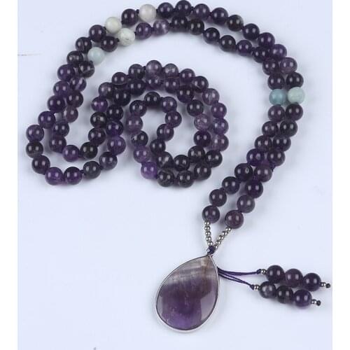 Amethyst Amazon Natural Gemstone Mala Beads 108 Necklace For Meditation