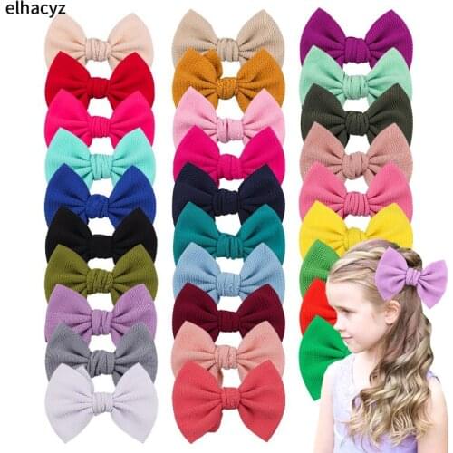 10pcs/lot New 5.5'' Waffle Fabric Hair Bow With Clip For Girls Soft Solid Elastic for Kids Trendy Hair Clip DIY Hair Accessories