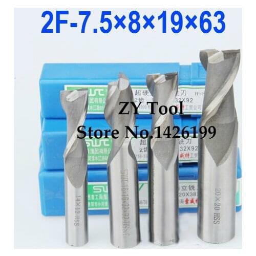 Free Shipping 5 pcs/set 7.5MM 2 Flute HSS & Aluminium End Mill Cutter CNC Bit Milling Machinery tools Cutting tools.Lathe Tool