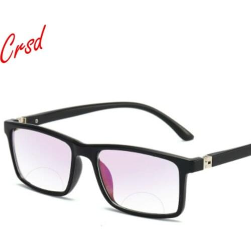CRSD Men Women Bifocal Reading Glasses Square Full Frame Anti-blue Light Far Near Magnification Presbyopic Glasses +1.0 To +4.0